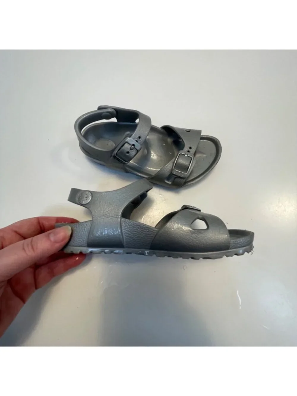 Birkenstock Kids Silver Rio Sandals, Size 9